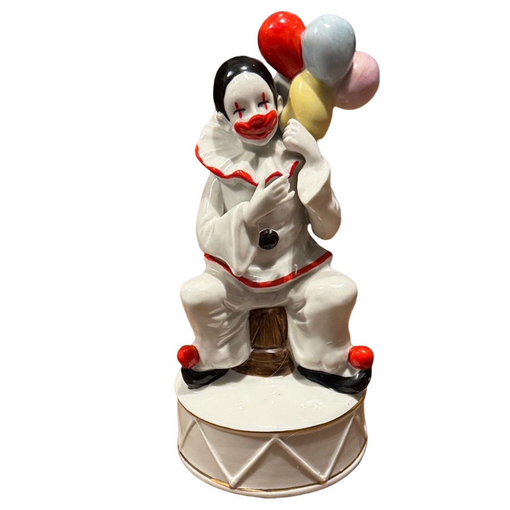Berman & Anderson Vintage Wind-Up Musical Clown Figurine with Balloons